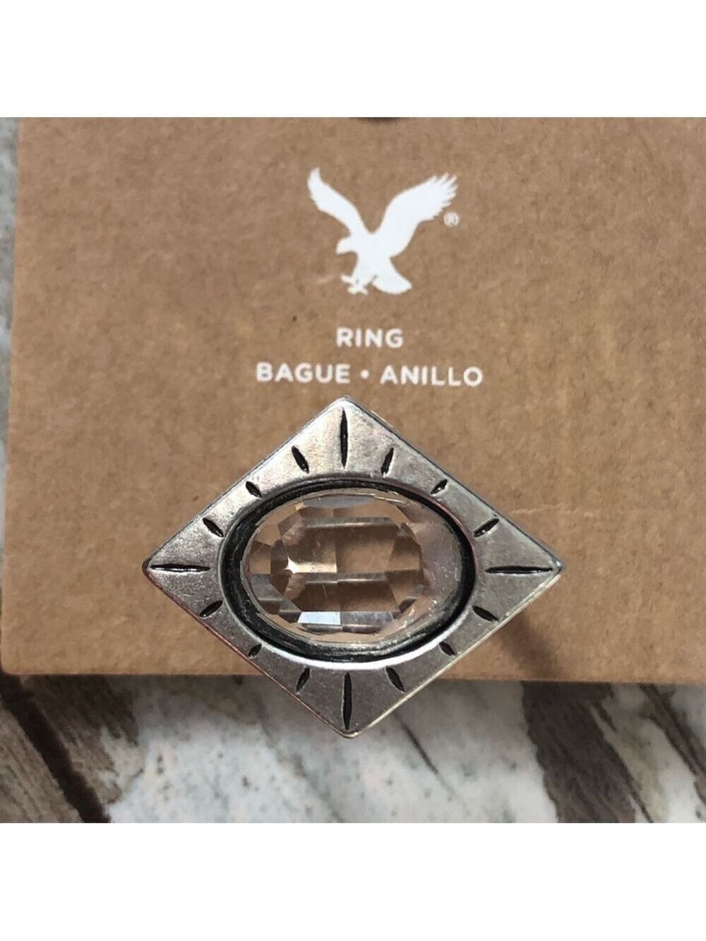 American Eagle Outfitters Edgy crystal & silver mixed metals ring size 7